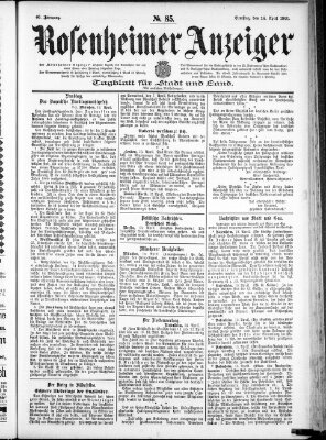 Rosenheimer Anzeiger Samstag 14. April 1900