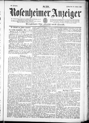 Rosenheimer Anzeiger Freitag 19. Oktober 1900