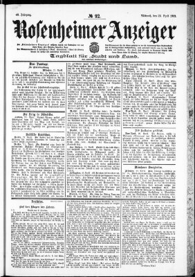 Rosenheimer Anzeiger Mittwoch 23. April 1902