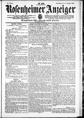 Rosenheimer Anzeiger Donnerstag 17. Dezember 1903