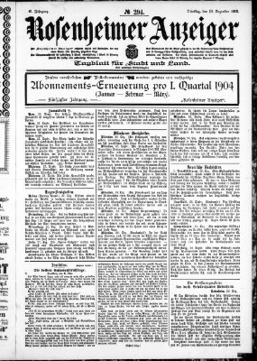 Rosenheimer Anzeiger Dienstag 29. Dezember 1903