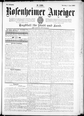 Rosenheimer Anzeiger Samstag 1. Juni 1907