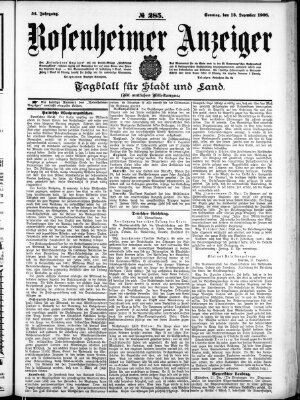 Rosenheimer Anzeiger Sonntag 13. Dezember 1908