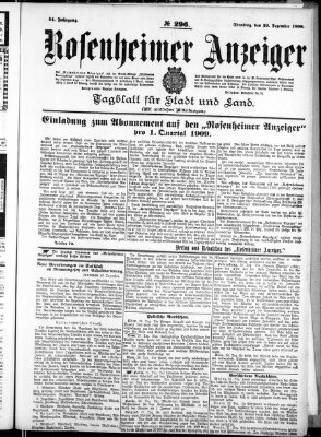 Rosenheimer Anzeiger Dienstag 29. Dezember 1908