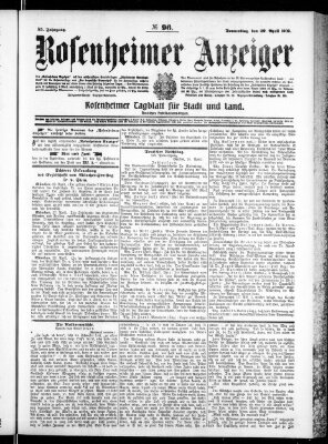 Rosenheimer Anzeiger Donnerstag 29. April 1909