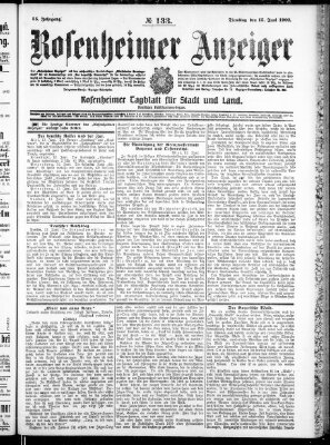 Rosenheimer Anzeiger Dienstag 15. Juni 1909