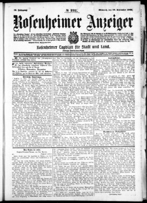 Rosenheimer Anzeiger Mittwoch 29. September 1909