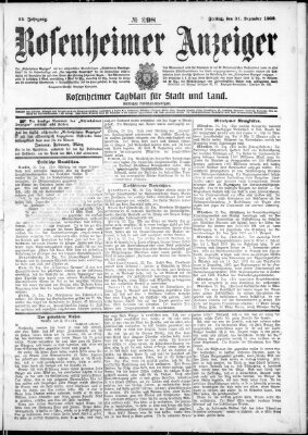 Rosenheimer Anzeiger Freitag 31. Dezember 1909