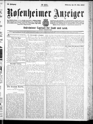 Rosenheimer Anzeiger Mittwoch 18. Mai 1910