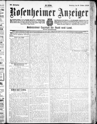 Rosenheimer Anzeiger Sonntag 9. Oktober 1910