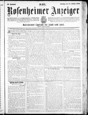 Rosenheimer Anzeiger Dienstag 18. Oktober 1910