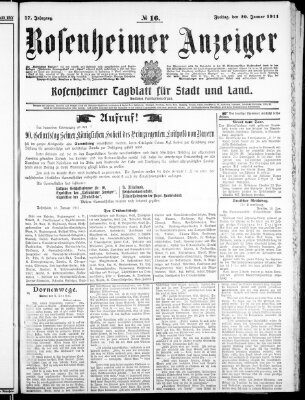 Rosenheimer Anzeiger Freitag 20. Januar 1911