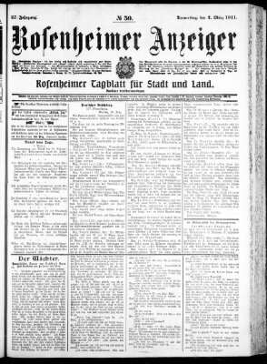 Rosenheimer Anzeiger Donnerstag 2. März 1911