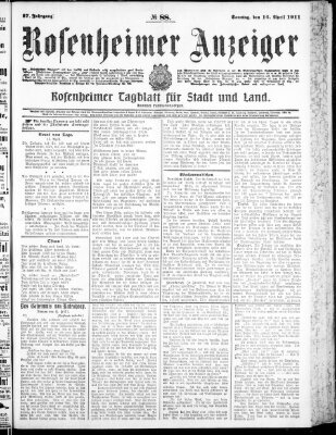 Rosenheimer Anzeiger Sonntag 16. April 1911