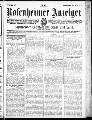 Rosenheimer Anzeiger Sonntag 23. April 1911