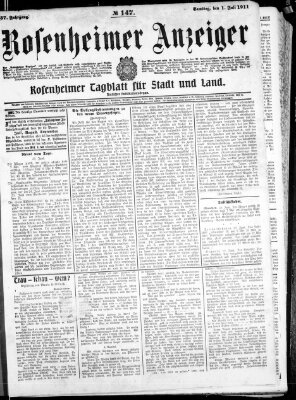 Rosenheimer Anzeiger Samstag 1. Juli 1911