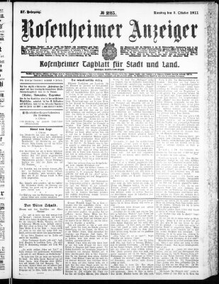 Rosenheimer Anzeiger Dienstag 3. Oktober 1911