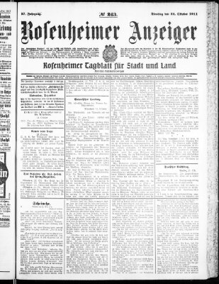 Rosenheimer Anzeiger Dienstag 24. Oktober 1911