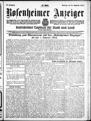 Rosenheimer Anzeiger Dienstag 19. Dezember 1911