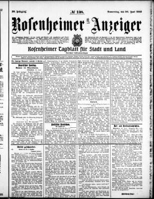 Rosenheimer Anzeiger Donnerstag 20. Juni 1912