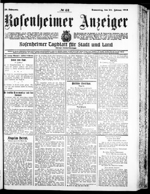 Rosenheimer Anzeiger Donnerstag 20. Februar 1913