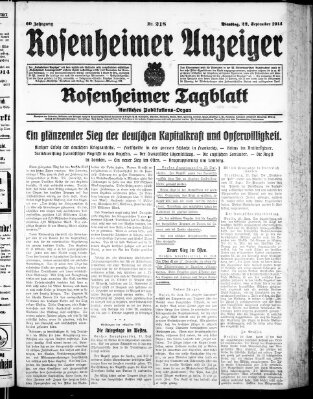 Rosenheimer Anzeiger Dienstag 22. September 1914