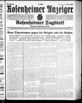 Rosenheimer Anzeiger Donnerstag 1. Oktober 1914