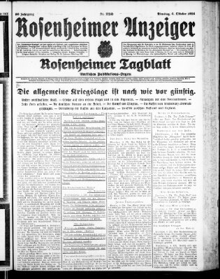 Rosenheimer Anzeiger Dienstag 6. Oktober 1914