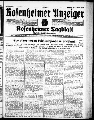 Rosenheimer Anzeiger Sonntag 18. Oktober 1914