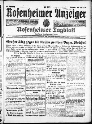 Rosenheimer Anzeiger Mittwoch 21. Juli 1915