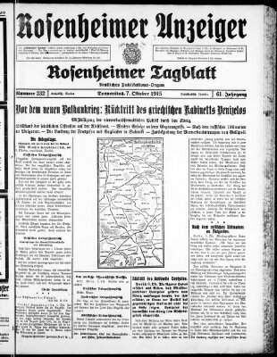 Rosenheimer Anzeiger Donnerstag 7. Oktober 1915