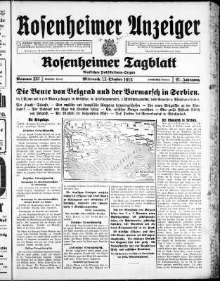 Rosenheimer Anzeiger Mittwoch 13. Oktober 1915