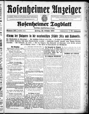 Rosenheimer Anzeiger Freitag 22. Oktober 1915