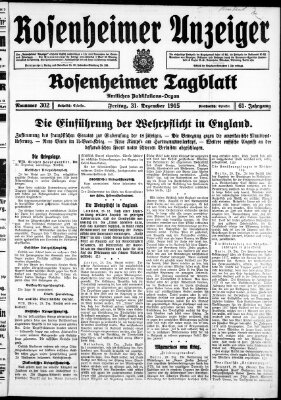 Rosenheimer Anzeiger Freitag 31. Dezember 1915