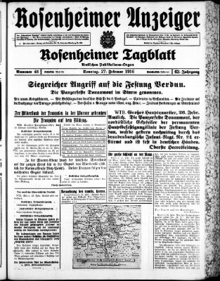 Rosenheimer Anzeiger Sonntag 27. Februar 1916