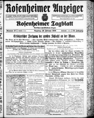 Rosenheimer Anzeiger Dienstag 29. Februar 1916