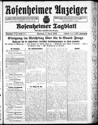 Rosenheimer Anzeiger Samstag 1. April 1916