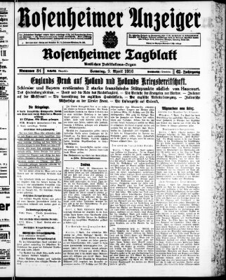 Rosenheimer Anzeiger Sonntag 9. April 1916