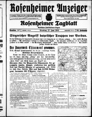 Rosenheimer Anzeiger Dienstag 27. Juni 1916