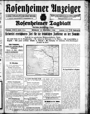 Rosenheimer Anzeiger Mittwoch 13. September 1916