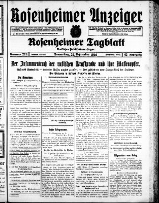 Rosenheimer Anzeiger Donnerstag 21. September 1916