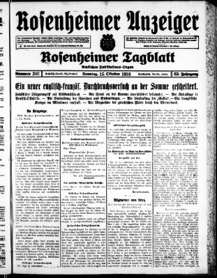 Rosenheimer Anzeiger Sonntag 15. Oktober 1916