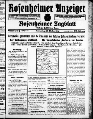 Rosenheimer Anzeiger Donnerstag 26. Oktober 1916