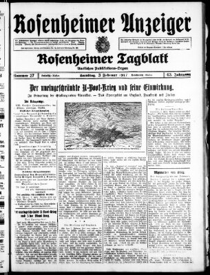 Rosenheimer Anzeiger Samstag 3. Februar 1917