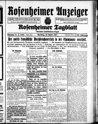 Rosenheimer Anzeiger Samstag 21. April 1917