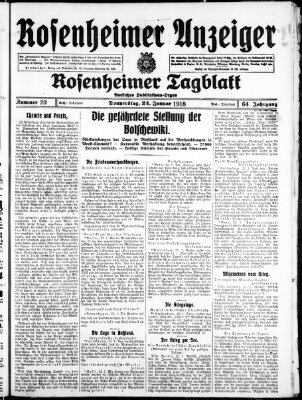 Rosenheimer Anzeiger Donnerstag 24. Januar 1918