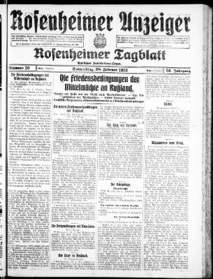 Rosenheimer Anzeiger Donnerstag 28. Februar 1918