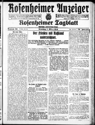 Rosenheimer Anzeiger Dienstag 5. März 1918