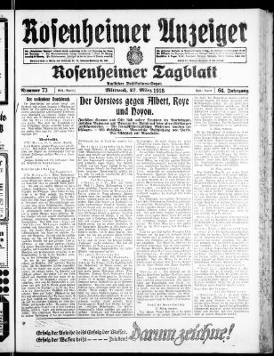 Rosenheimer Anzeiger Mittwoch 27. März 1918