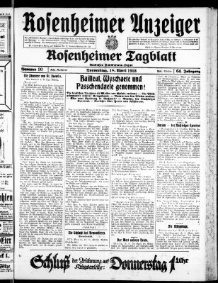 Rosenheimer Anzeiger Donnerstag 18. April 1918